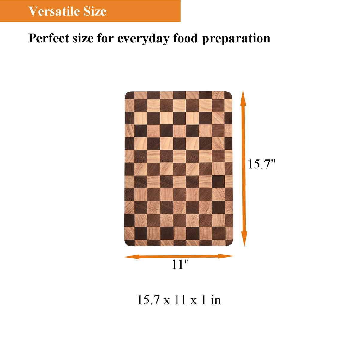 Bokaiya Checkered Cutting Board for Kitchen, 15.7"x11"x1" Thick Wood Checkerboard Chopping Board with Juice Groove& Handles, Butcher Block Serving Tray for Meat, Vegetables and Fruits