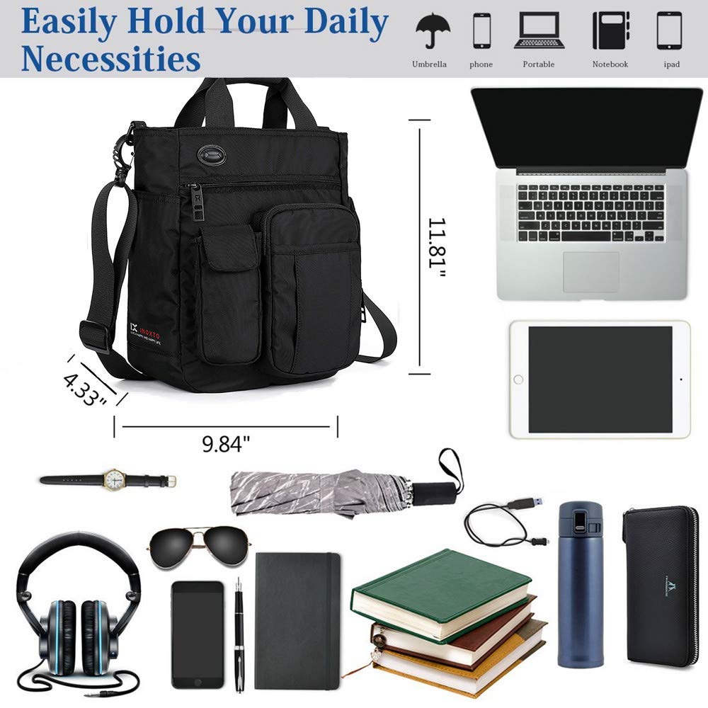 AlwaySky Nylon Crossbody Messenger Bag, Multifunctional Shoulder Bag, Laptop Bag for Men and Women Sport Travel Business (Black)