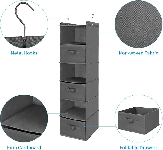 MAX Houser 6 Tier Shelf Hanging Closet Organizer, Closet Hanging Shelf