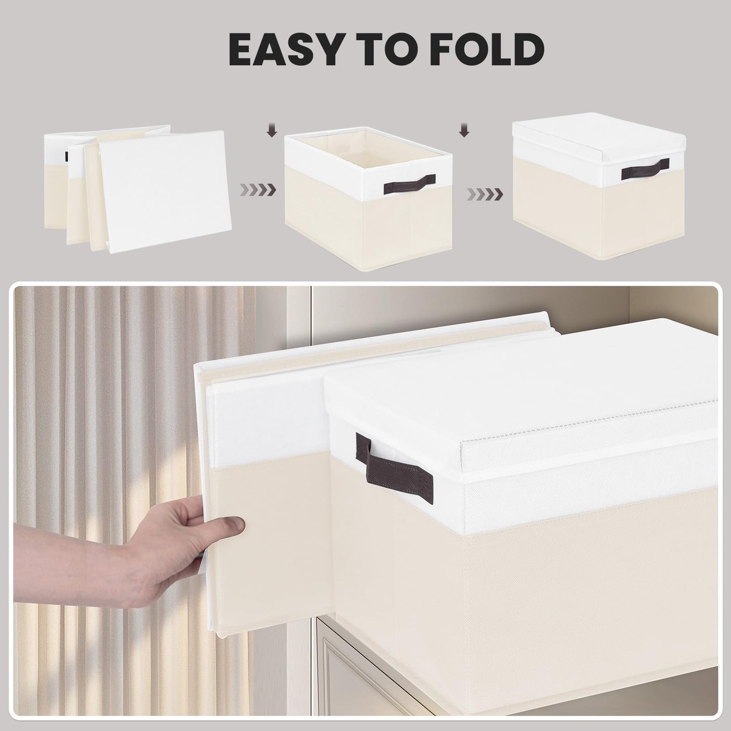 Large Nursery Closet Organizer Bins with Lids 4 Pack - 23 QT Decorative Storage Baskets for Living Room Bedroom Shelf - Stackable Storage Boxes with Lids Handles for Clothes Sweater Book Towel Purse