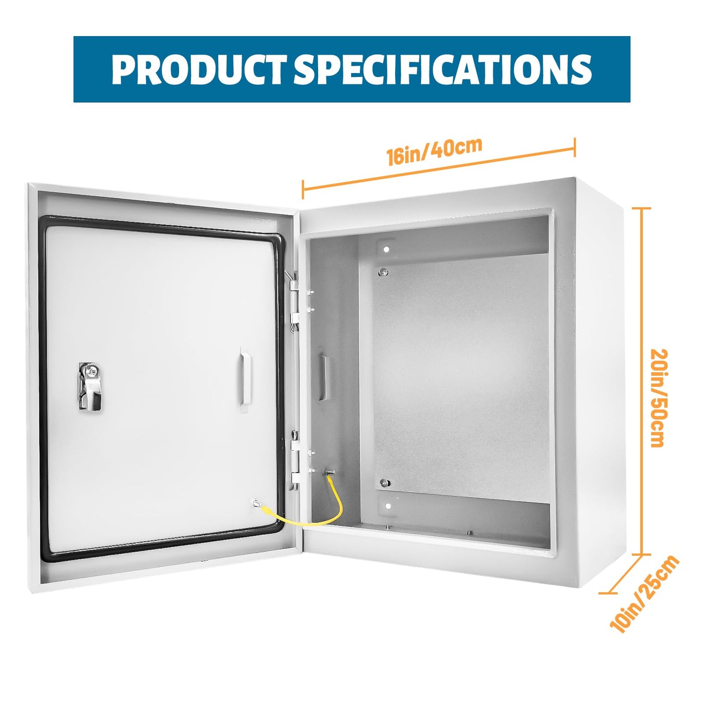 Outdoor Electrical Box 20 x 16 x 10''D NEMA 4X Enclosure Steel Box, Waterproof & Dustproof Outdoor/Indoor Lockable Electrical Junction Box, with Mounting Plate