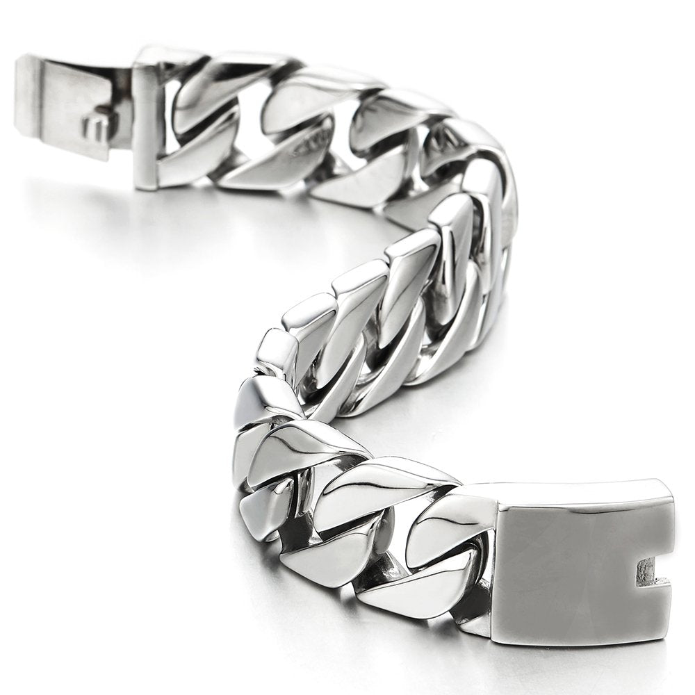 COOLSTEELANDBEYOND Masculine Mens Stainless Steel Large Link Curb Chain Bracelet, Polished