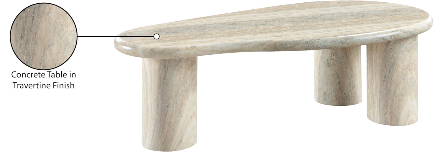 Meridian Furniture 99095Travertine-Ct Sassari Collection Art Deco Indoor/Outdoor Concrete Coffee Table in Travertine Finish, 47.5" W X 24" D X 16" H, Travertine
