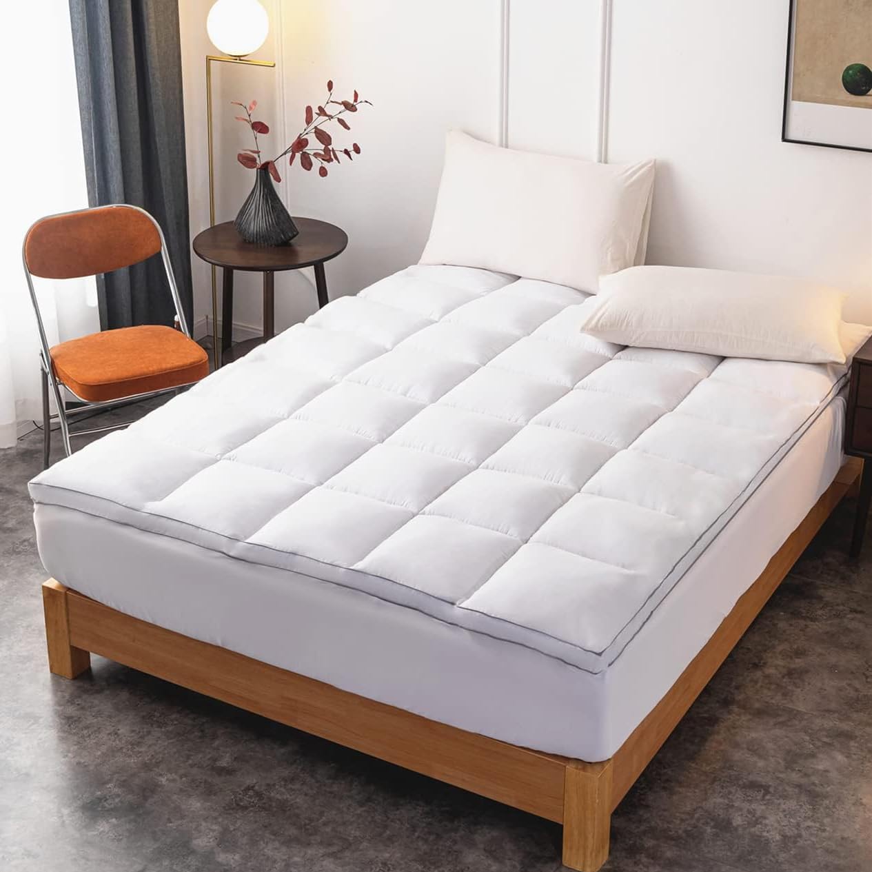 DROVAN Mattress Topper Queen Size - Extra Thick Mattress Pad Cover - Pillow Top Deep Pocket with Breathable 7D Spiral Fiber Filling Cooling Mattress Cover