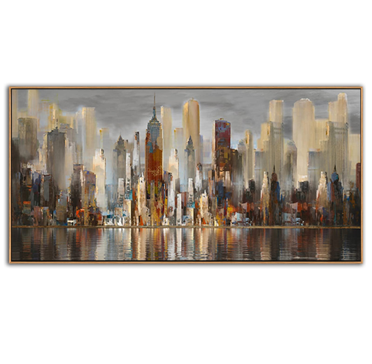 Mofutinpo Abstract Modern Canvas Wall Art for Living Room Cityscape New York Wall Decor City Theme Paintings Brown Framed Pictures Office Artwork Wall Decor Bedroom Above Bed