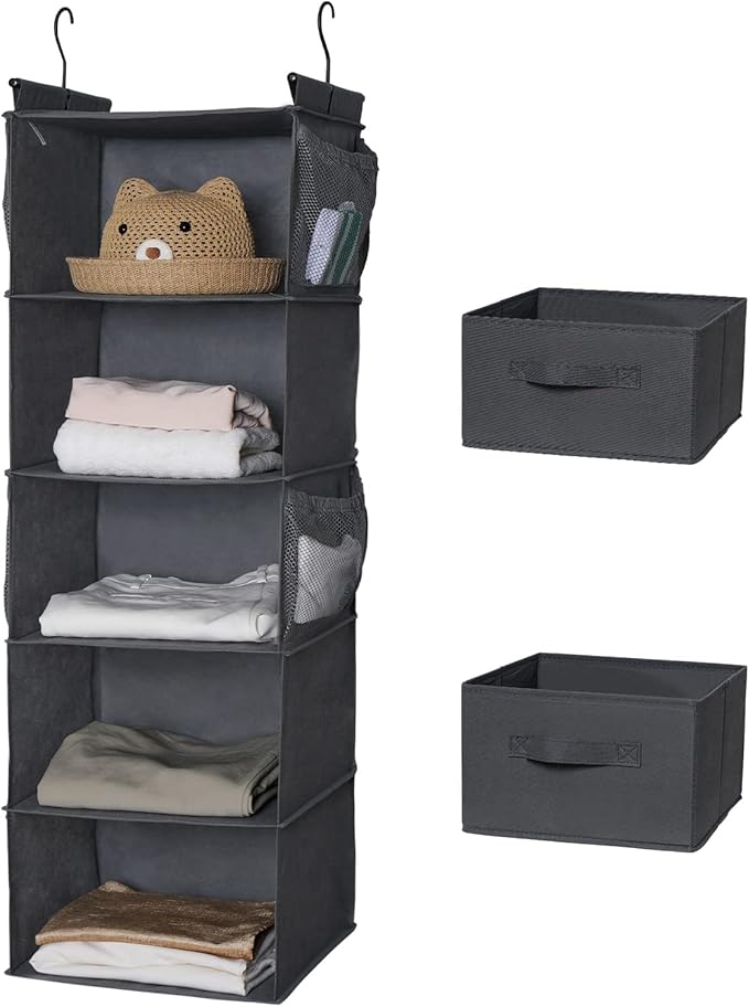 MAX Houser 5 Tier Shelf Hanging Closet Organizer, Cloth Hanging Shelf