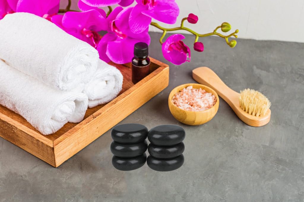 QYLHH 6 Pcs Medium Hot Massage Stones Set Natural Basalt Warm Rocks Kit for Home Spa Massager for Back&Leg& Face &Foot