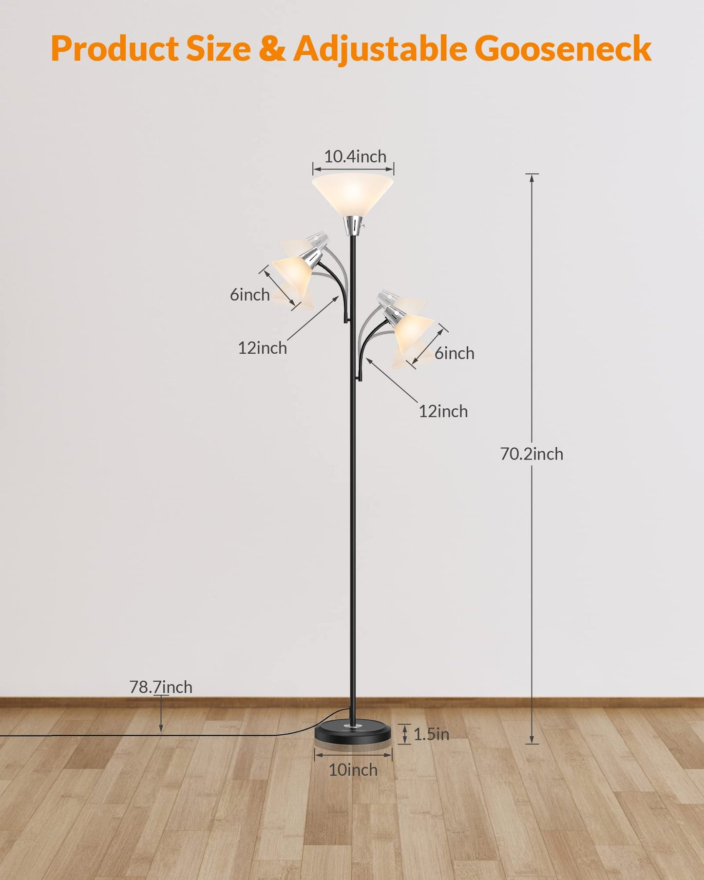 LEPOWER Floor Lamp, Standing Lamp with Replaceable 3000K Energy-Saving, Metal Lamp for Living Room with Adjustable Reading Lights, Modern Bright Floor Lamp for Bedroom, Office