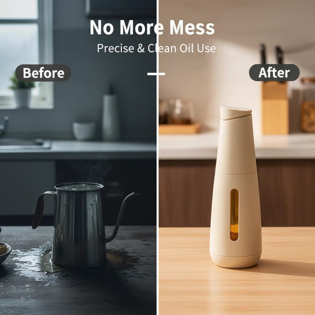 3-Seal Lock Oil & Vinegar Dispenser, 16oz Heat Insulated Bottle, 304 Stainless Steel No-Drip Spout.(Kitchen) Airtight for Olive Oil, Vinegar, Soy Sauce (White)