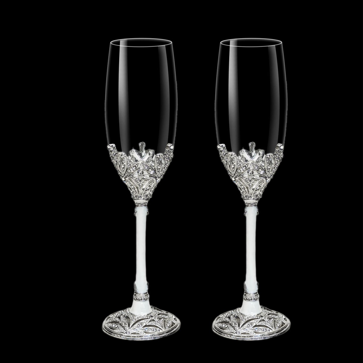 Jozen Gift Champagne Flutes -His and Hers,Wedding Toasting Glasses for Engagement Celebrations, Bridal Shower and Registry Idea, Tall Wine Glasses for Bride and Groom Gifts,7oz (Silver&white)
