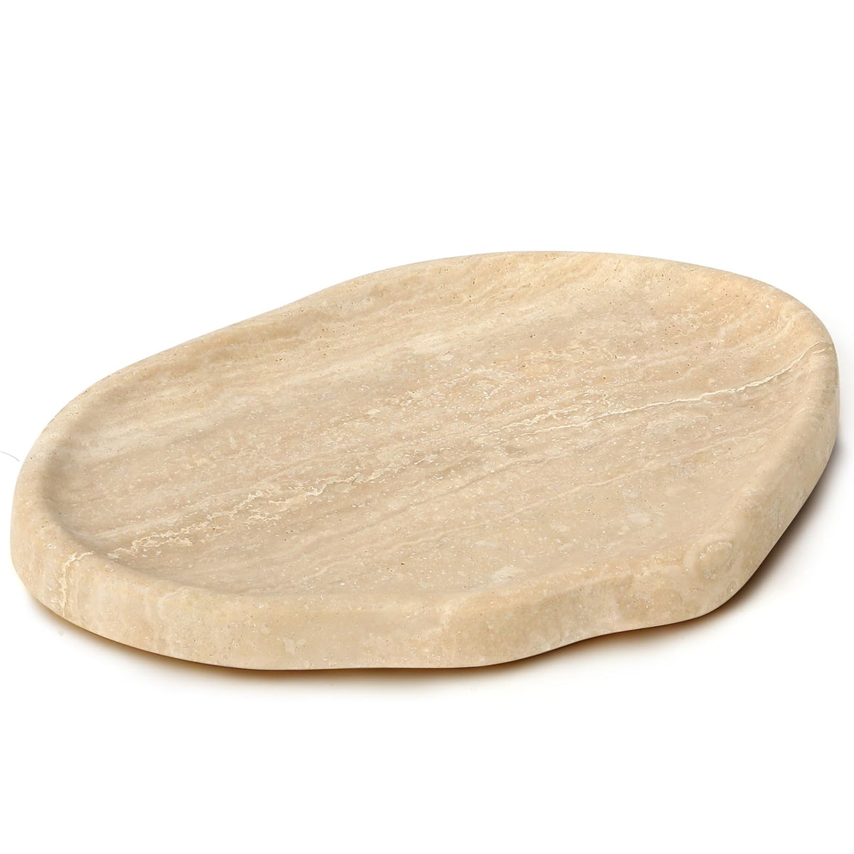 Moujings Natural Travertine Vanity Tray - Decorative Stone Marble Tray for Bathroom Countertop, Elegant Organizer for Home Decor, Jewelry, Candle, Makeup, Kitchen and Dresser Decor