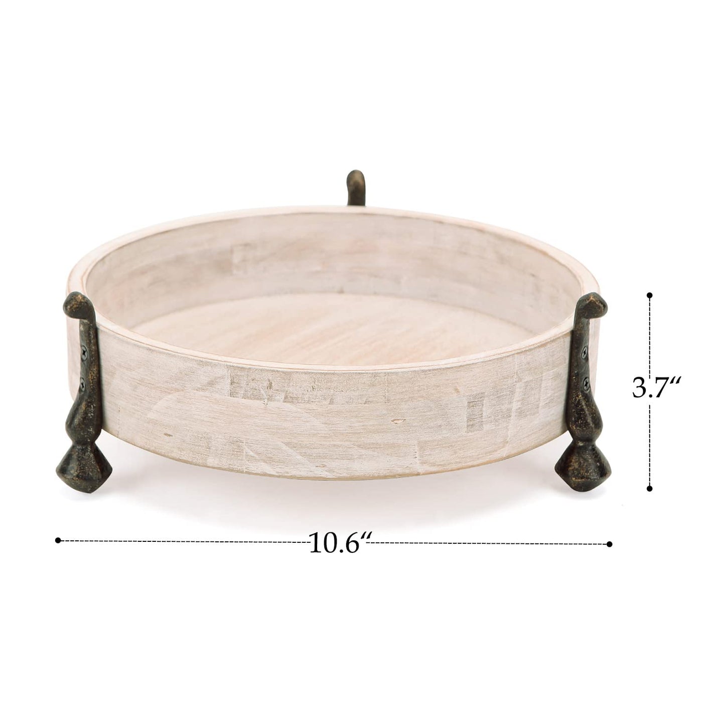 NIKKY HOME Round Wood Decorative Tray, 10 Inch Farmhouse Distressed Candle Tray, Centerpiece Decor for Coffee Bar, Kitchen Counter, Dining Room Table - White