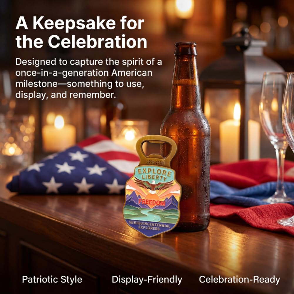 1776-2026 Commemorative Bottle Opener & Fridge Magnet - Heavy Duty Zinc Alloy Patriotic Beer Opener, 250th USA Independence Anniversary Souvenir, July 4th Gift for Men, Veterans & History Fans