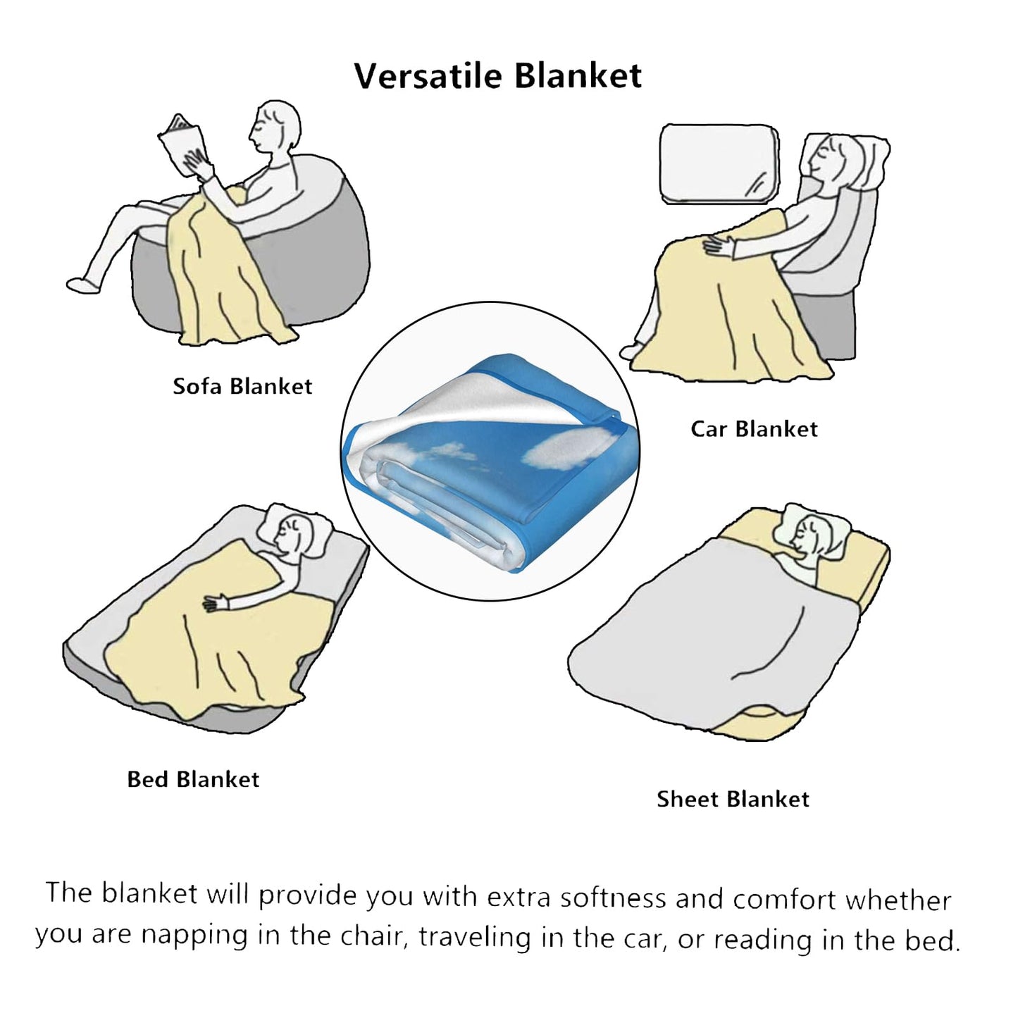 dhakalrlde Cute Ice Cream Throw Blanket - Fuzzy, Ultra-Soft, Comfy, Warm, Lightweight Flannel Plush Blanket for Couch, Bed, Office, Travel, Home Decor Ideal Gift for All 50''×60''