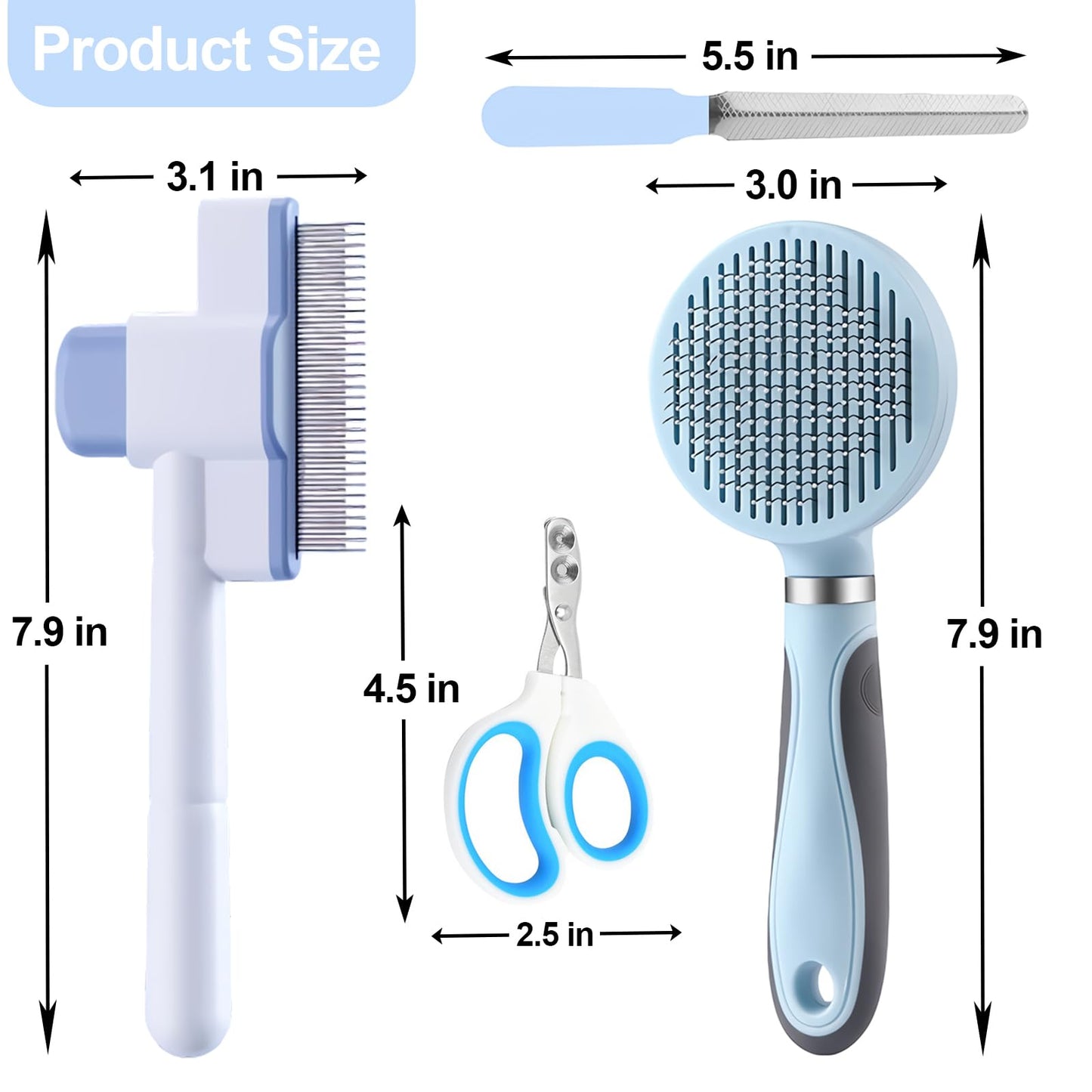 HCHYEY Cat Grooming Kit, 4-in-1 Cat Grooming Tools with Cats Brush, Flea Comb, Nail Clipper & Trimmer - Deshedding & Dematting for Pets Hair and Paws, Pet Shedding Set for Indoor Dogs & Cats (Blue)