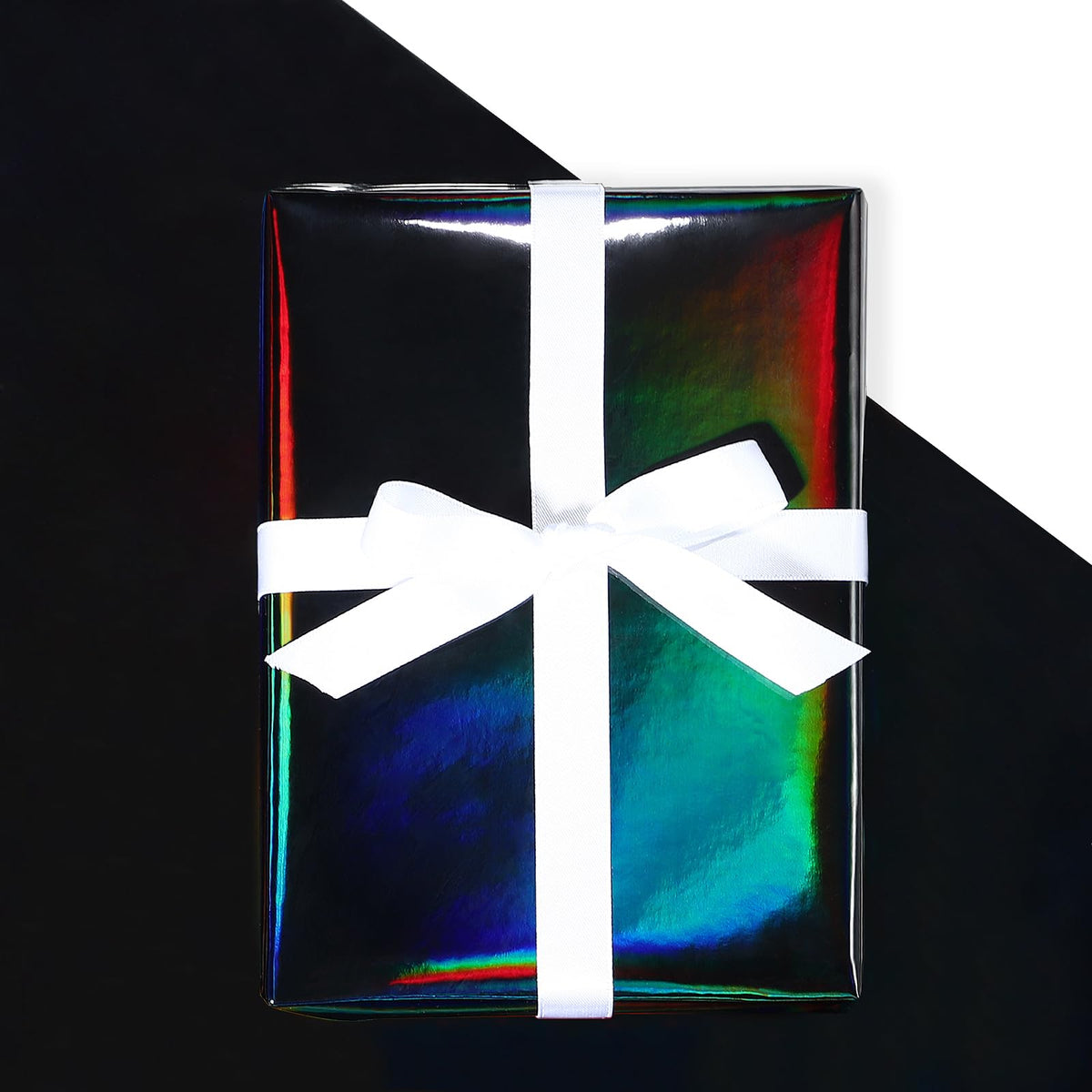 LeZakaa Black Wrapping Paper Roll, Holographic Iridescent Wrapping Paper for Birthday, Valentine's, Halloween, Holiday Party, Large Roll, 30 inches x 32.8 Feet (92.9 sq.ft.)