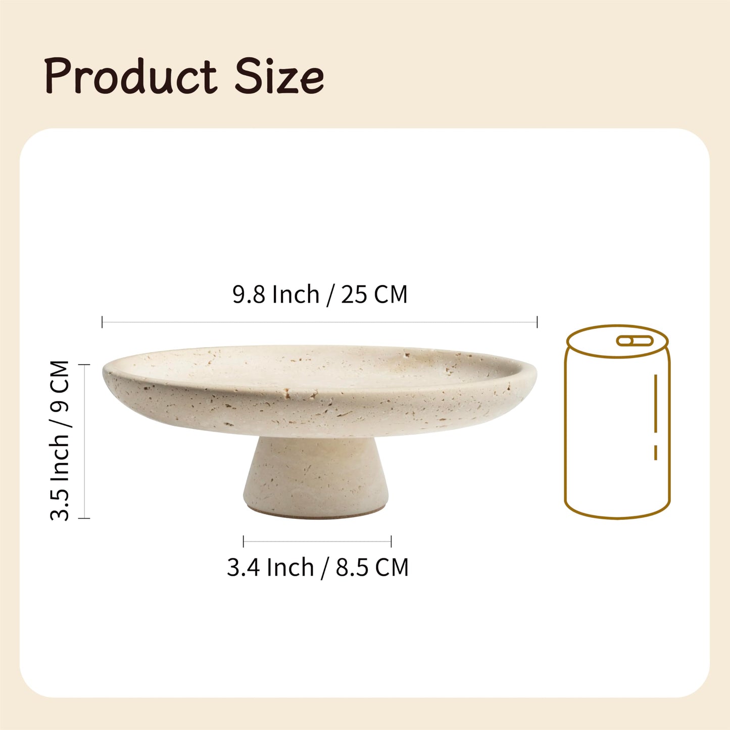 seicasaya 10 Inch Natural Travertine Fruit Bowl, Pedestal Stand Decorative Stone Bowl with Matte Finish for Table or Kitchen Countertop (Yellow Cave Stone)