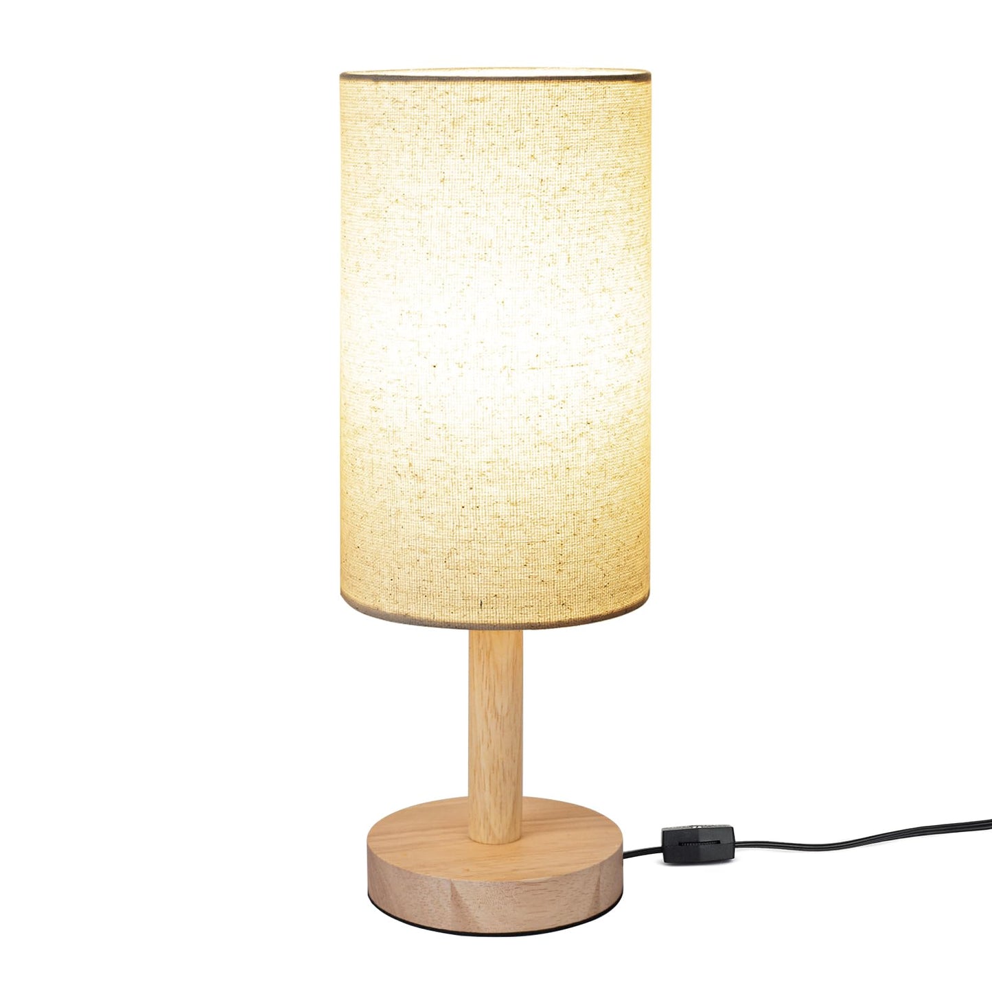 LALISU Small Table Lamp for Bedroom, Nightstand Lamp Linen Lampshade Bedroom Wood Base Small Bedside Lamp for Night Stands, Desk Lamps for Reading Living Room, Office (LED Bulb Included) (Wood Base)