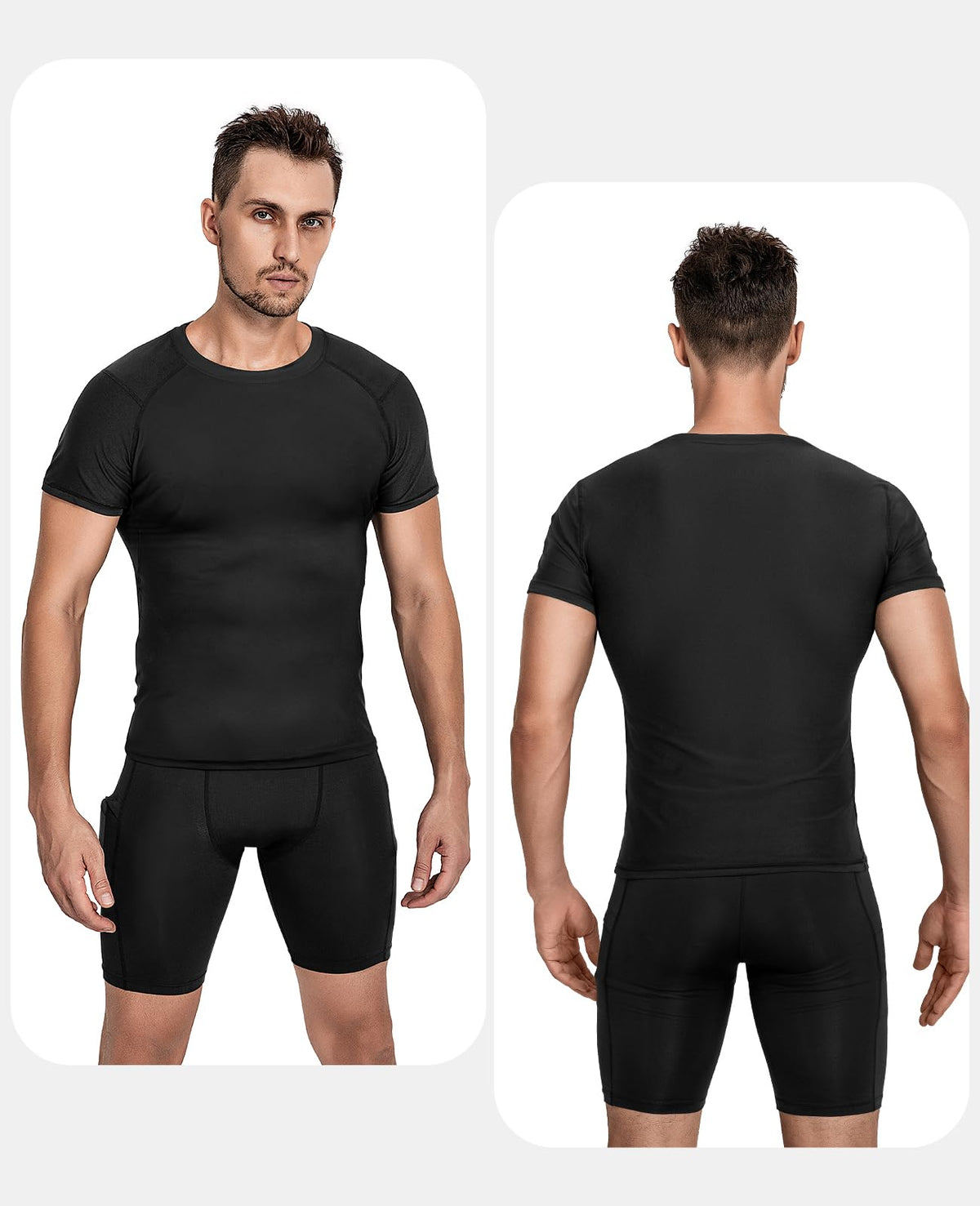 Niksa Men's Compression Shirts 3 Pack,Short Sleeve Athletic Compression Tops Cool Dry Workout T Shirt