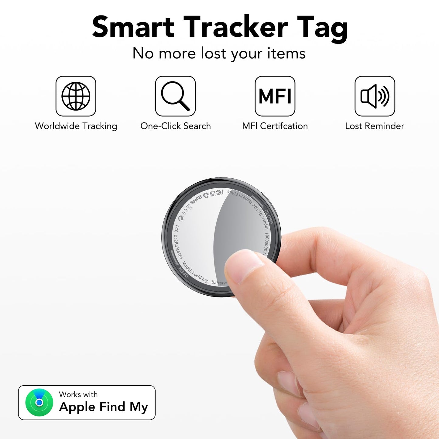 Air Tracker Tag Bluetooth Item Finder-4 Pack, Compatible with Apple Find My APP (iOS Only), 100dB Beep, Smart Tag Replaceable Battery, air tag and Locator for Keys/Luggage/Bags/Wallets etc., Black