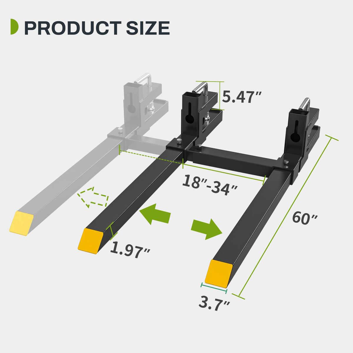 AUTOSAVER88 60" Clamp On Pallet Forks for Tractor Bucket, Heavy Duty 2000lbs Quick Attach Skid Steer Loader Pallet Fork with Adjustable Stabilizer Bar, Black