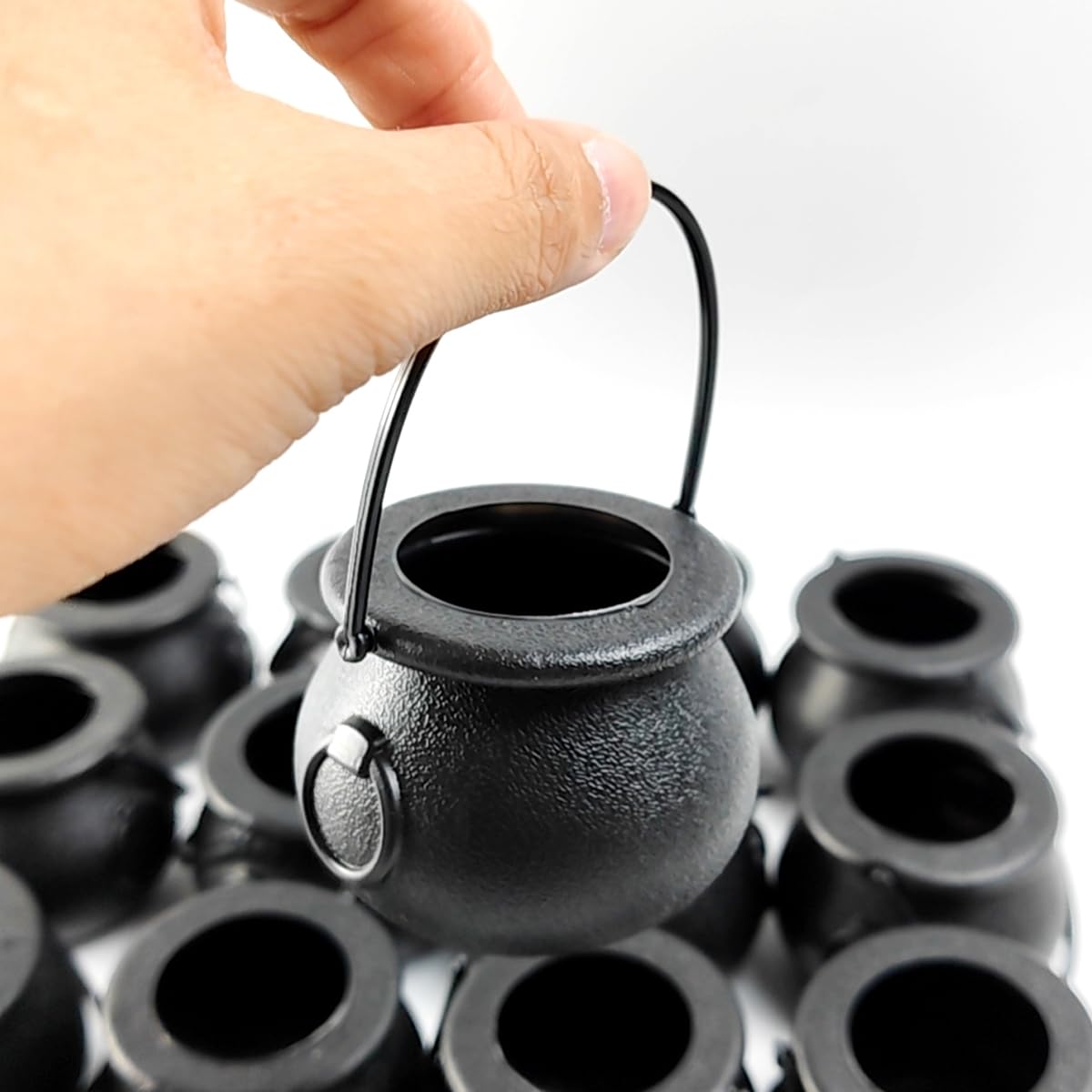 TIHOOD 12PCS 2.75” Spooky Halloween Candy Cauldrons - Mini Black Cauldron Children Bucket Toys for St. Patrick’s Day Pot of Gold, Trick or Treat, Halloween Decoration and Kid Birthday Party Favors