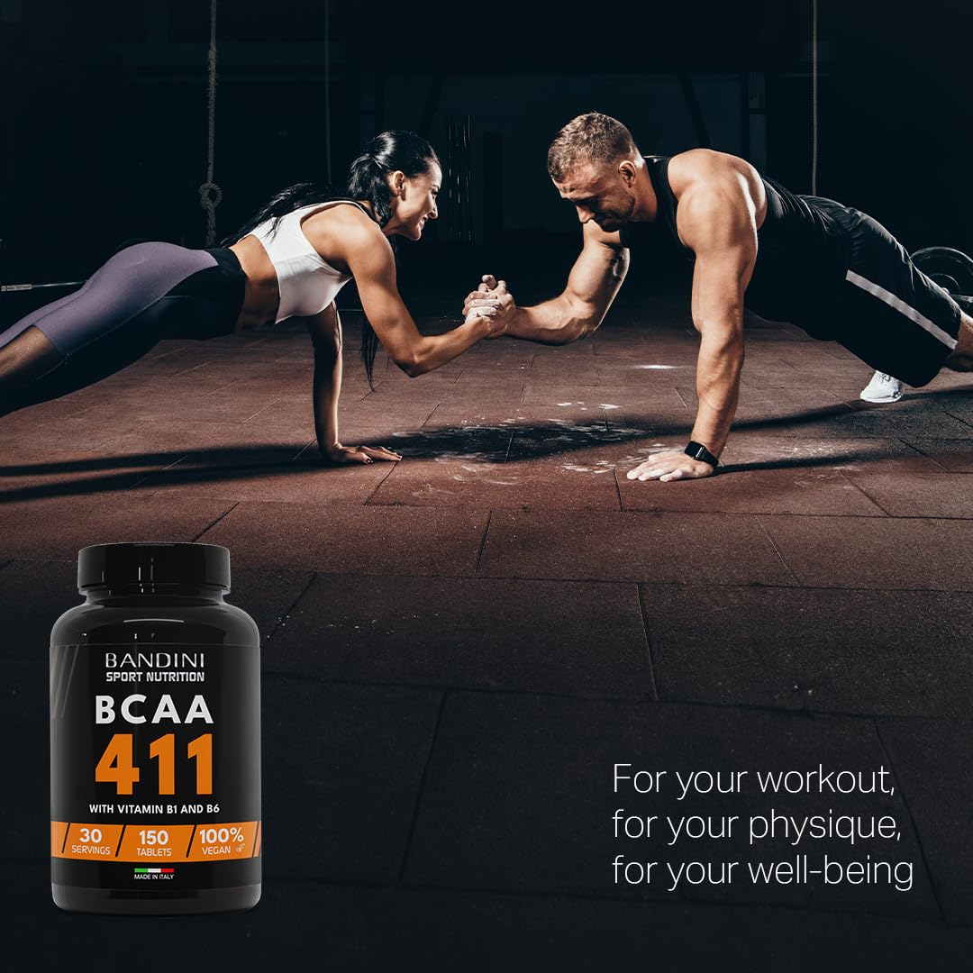 Bandini® BCAA 4:1:1 150 Tablets - Branched Chain Amino Acids BCAA 4.1.1 - Leucine, Isoleucine, Valine with Vitamin B1 & B6-100% Vegan, No GMO - Food Supplement for Pre & Post Workout Muscle Recovery