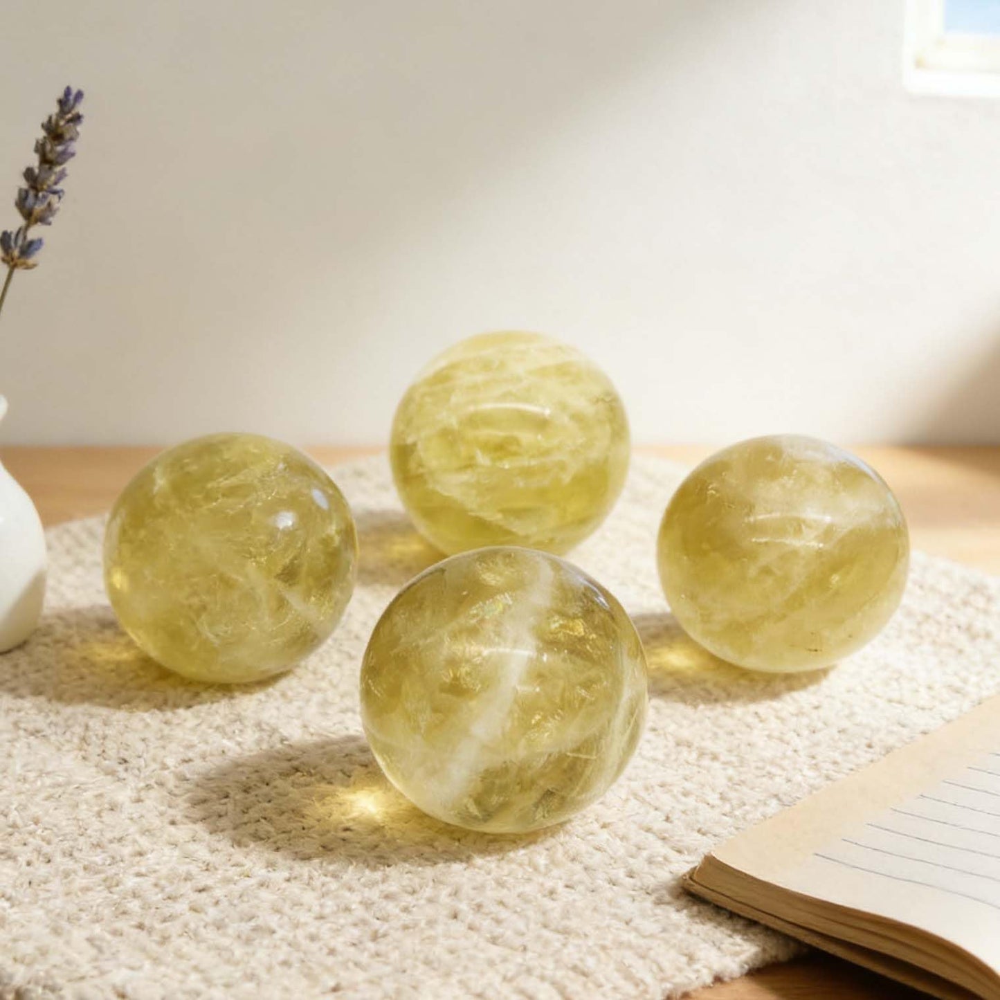 AierCrystal Natural Stone Crystal Sphere Feng Shui Home Decoration Ball Positive Energy Scrying Orb for Meditation Tool for Spiritual Space Purification Globe Diameter 4-5cm Citrine Sphere
