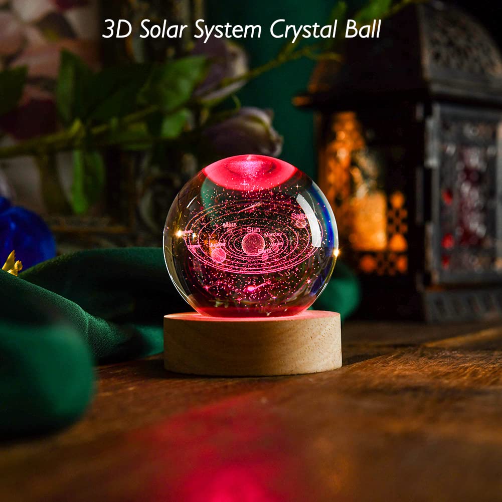 3D Solar System Crystal Ball 60mm Universe Gifts with Laser Engraved Model Astronomy Decor and Gift for Kids, Physics Enthusiasts, and Space Model Collectors