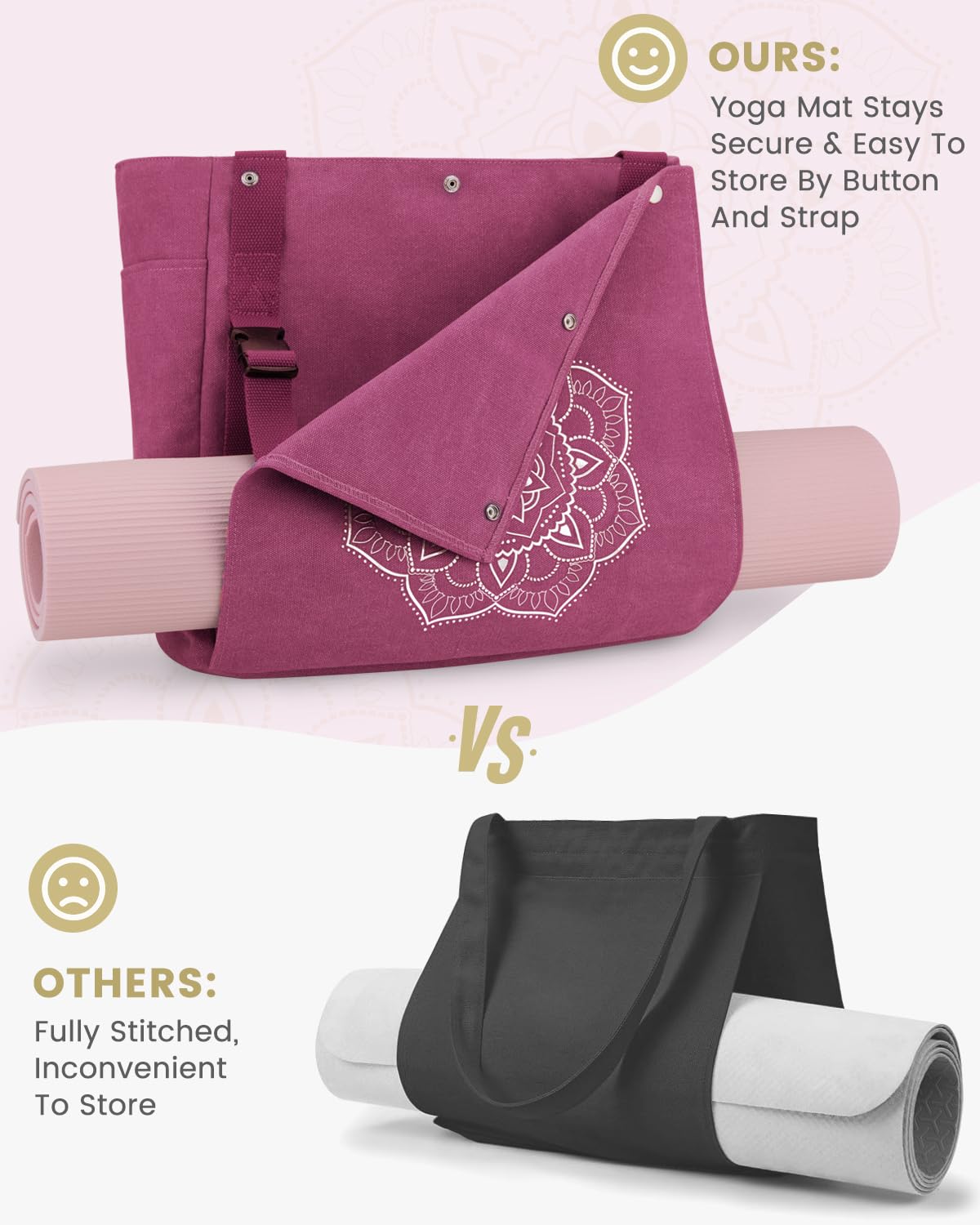 Gonex Yoga Mat Bag, Yoga Gym Bag Tote Bag with Multi Pockets For Women Men, Canvas Yoga Mat Carrier Take in Out Mat Easily For Pilates Travel Workout Office, Rose Red
