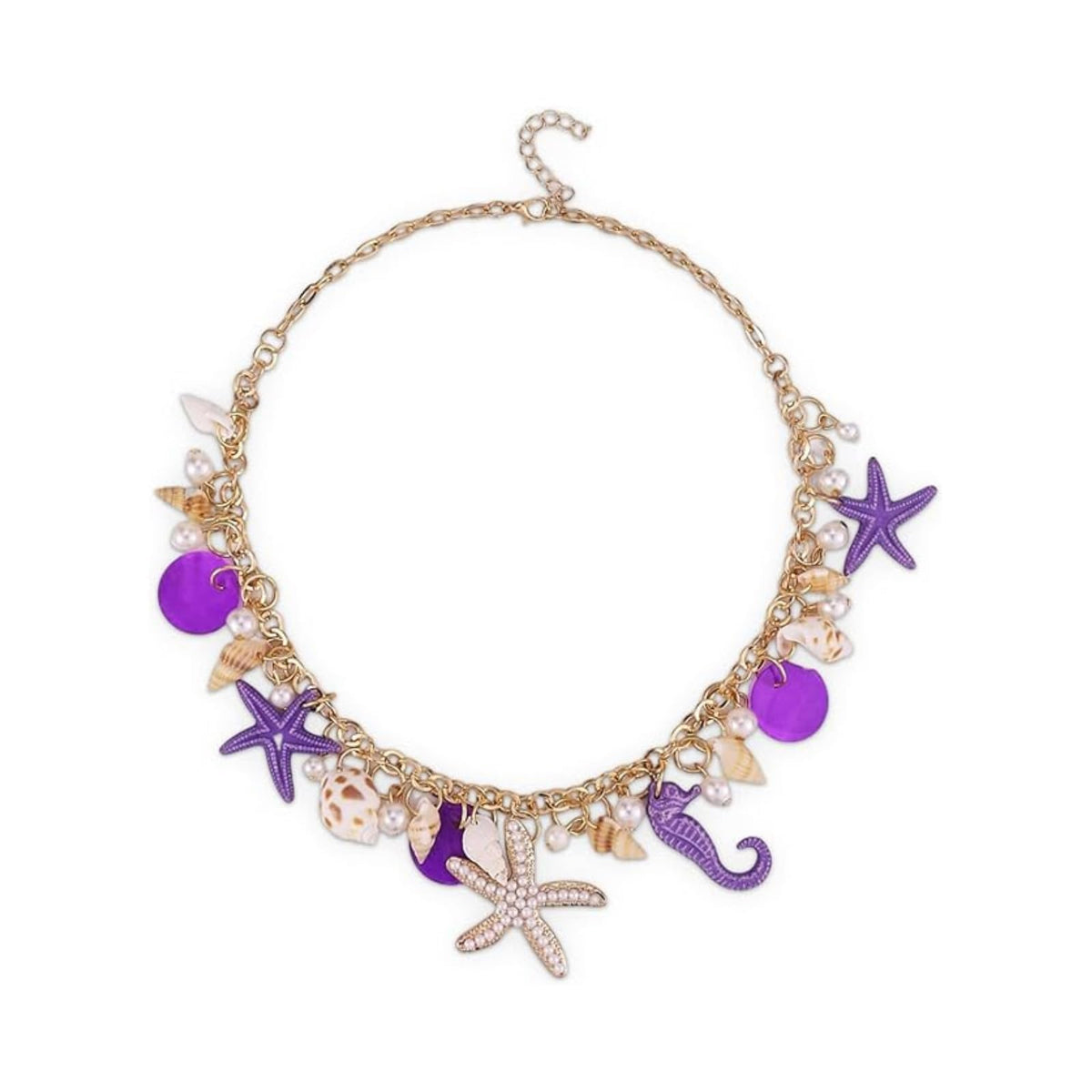 KummerSaprk Seashell Necklace Charm Necklace for Women Summer Vacation Jewelry for Women Starfish Sea Shell Pendant Jewelry Boho Beachy Stuff Accessories Gifts