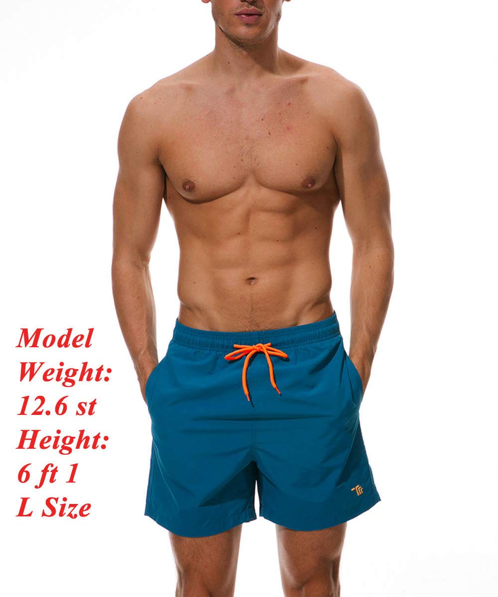 donhobo Men's Swim Trunks Board Shorts Beach Pants Swimming Waterproof Quick Dry Surfing Boardshorts(Peacock Blue,M)