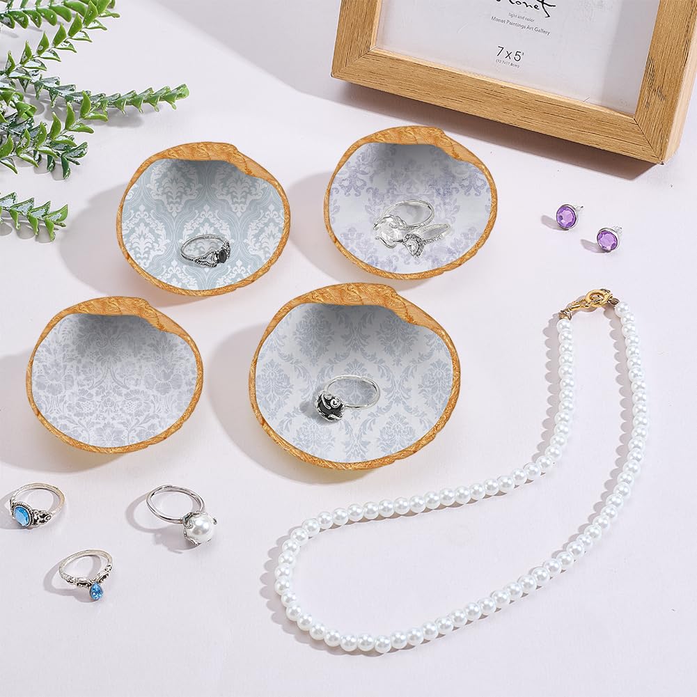 WEBEEDY 5 Sets Oyster Shell Jewelry Dish Kit Ring Holder Tray Trinket Dish with Decoupage Paper Jewelry Organizing Tray Adults Craft Kit for Earrings Rings Bracelet Necklace Storage