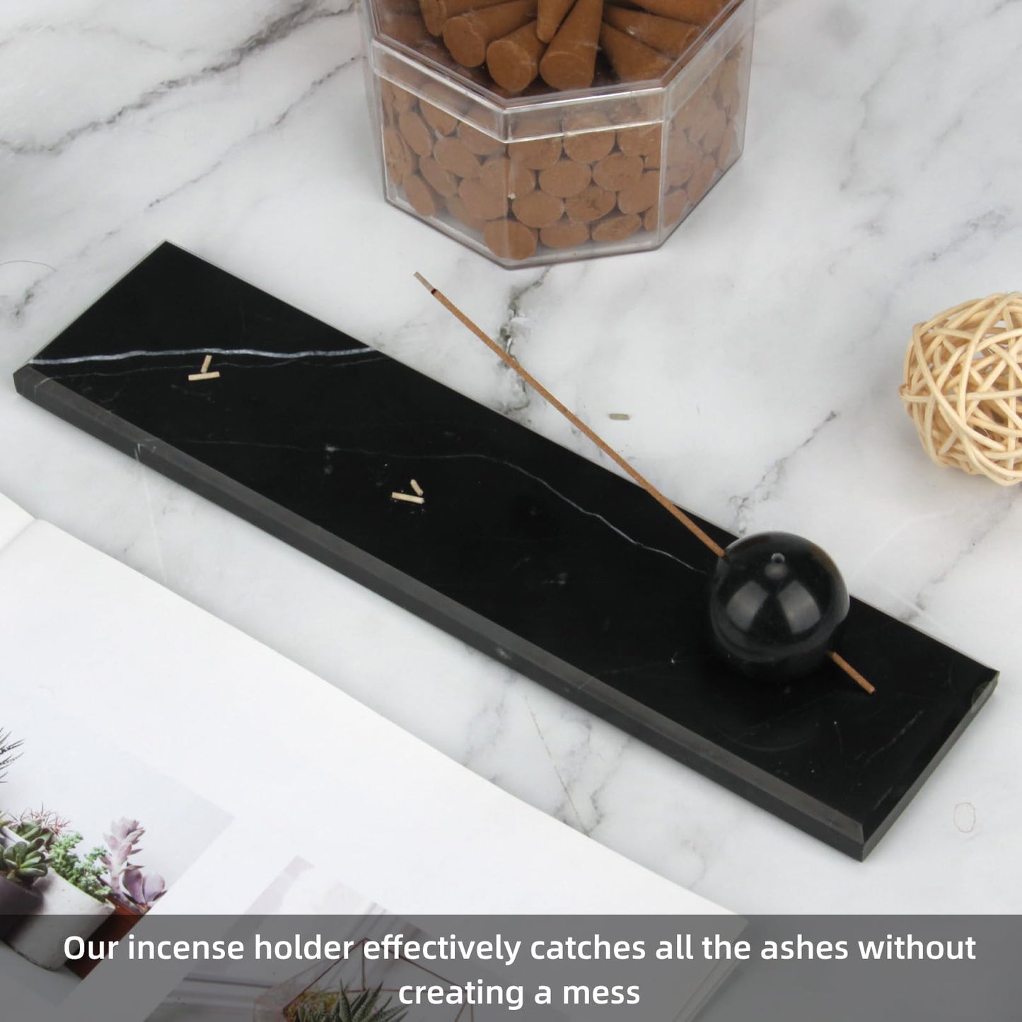 HESHIBI Marble Incense Holder Tray Incense Burner Modern Minimalist Home Deco and Desk Incense Holder for Sticks (White Black)