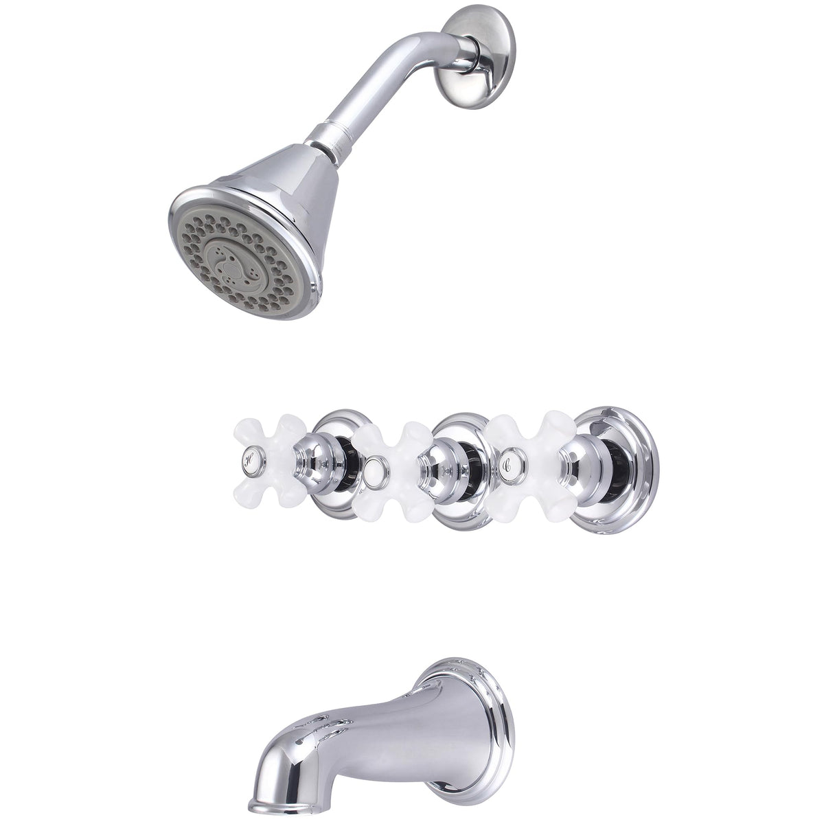 Central Brass 8968-B3 Brass Four Function Showerhead Three Handle Tube & Shower Set in Chrome