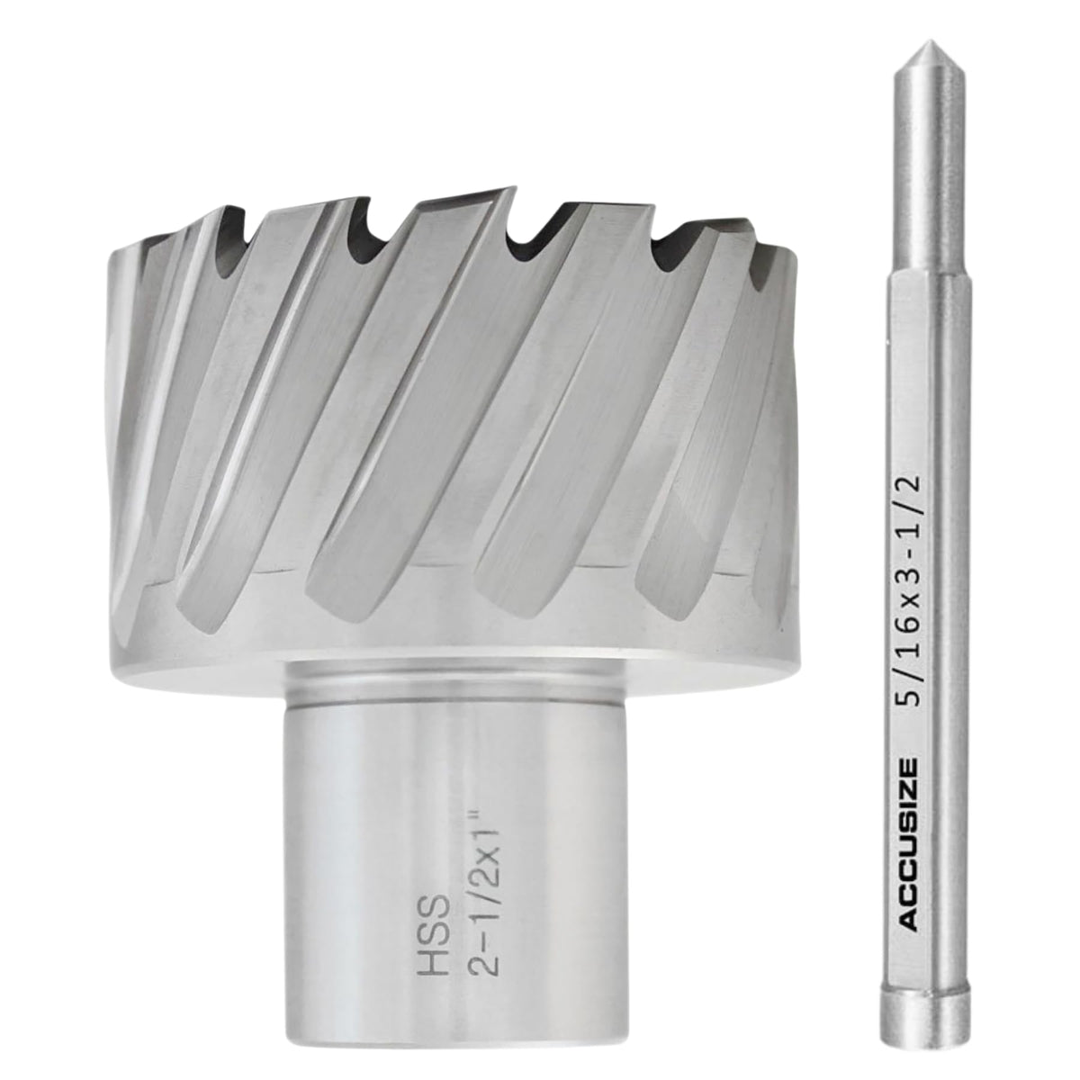 Accusize Industrial Tools H.S.S. Annular Cutter 2-1/2'' by 1'' Cutting Depth in Strong Box with 1 Pc Pilot Pin 5/16'' by 4'', 2080-2045Pin