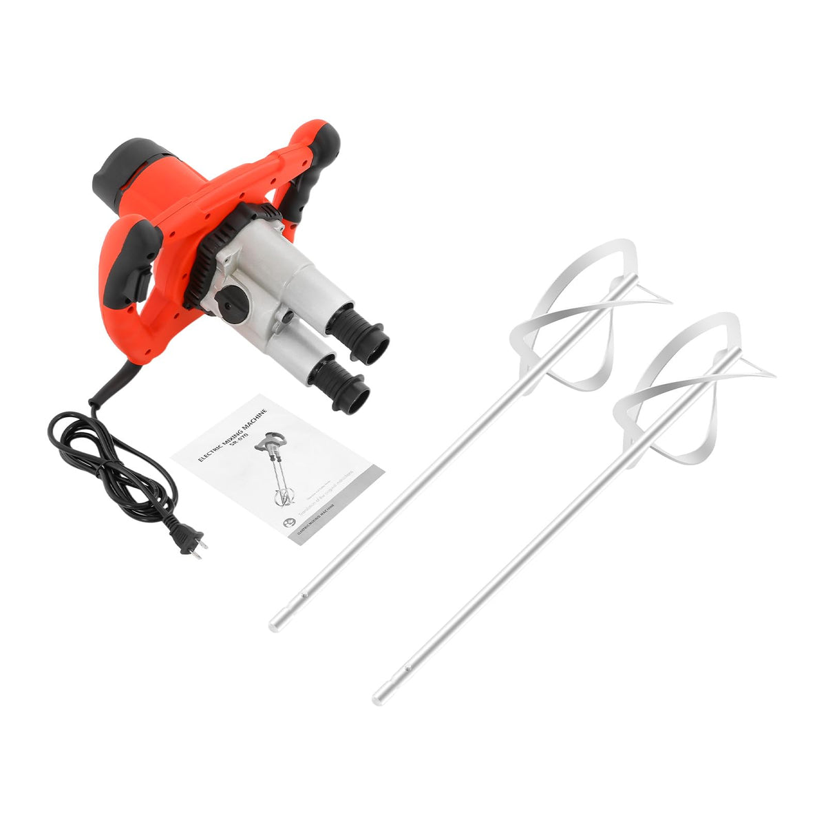 Double Paddle Concrete Mixer with 2 Carbon Brushes,6 Speeds Adjustable Paint and Mortar Stirrer,2800W Eletric Hand-held Mud Cement Mixer for Bitumen Grout, Plaster, Thinset (Red)