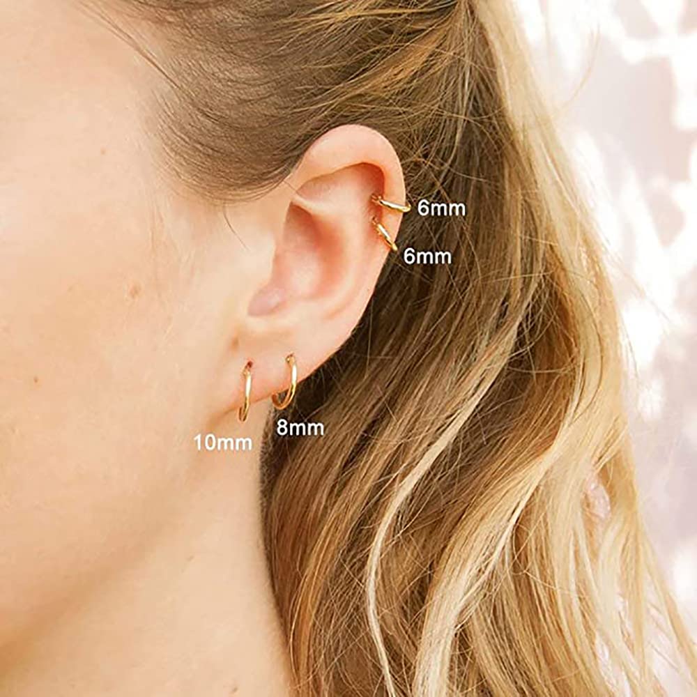 316L Surgical Stainless Steel Huggie Hoop Earrings 8mm Silver Hypoallergenic Earrings Hoop Cartilage Helix Lobes Hinged Sleeper Earrings For Men Women(B10:8mm Silver(THK 1.5mm))