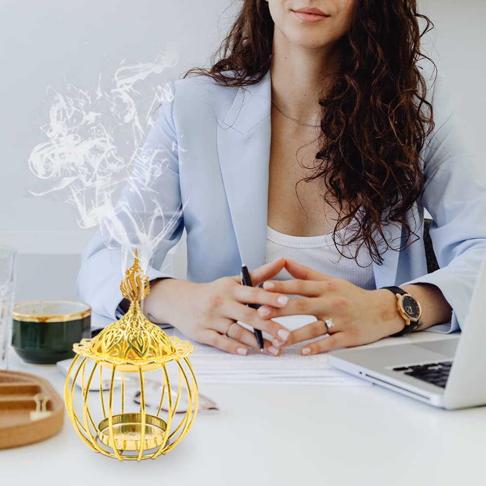 Modixun 2 Functions Metal Incense Censer, Gold Hollow Candle Holders, Premium Incense Burner, Bakhoor Burner for Yoga, Spa & Aromatherapy, Style A