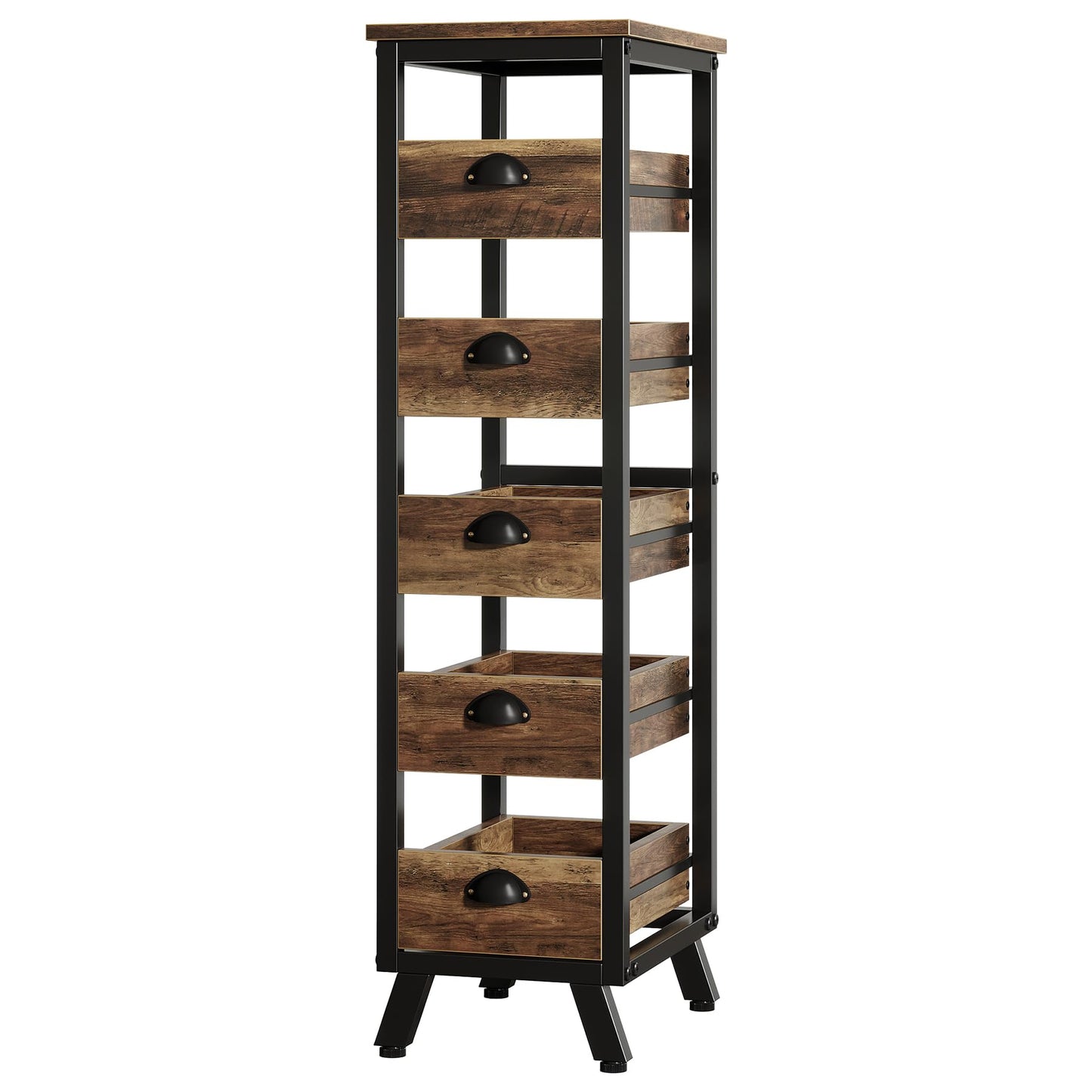 Tribesigns Wood Fruit and Vegetable Storage Rack, 5-Tier Narrow Snack Stand Kitchen Stand Fruit Basket, Pull-Out Utility Organizer for Kitchen, Living Room, Rustic Brown