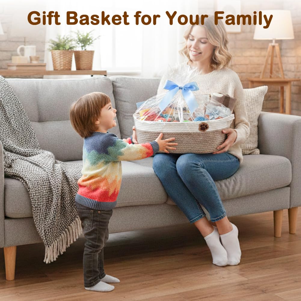 SZEE 2 Pack 30L Large Dog Toy Basket, Nursery Blanket Storage Basket for organizing, Woven Blanket Storage for Living Room, Laundry Basket with Triple-Reinforced Handles, 19.7"×11"×7.9", Brown+Gray