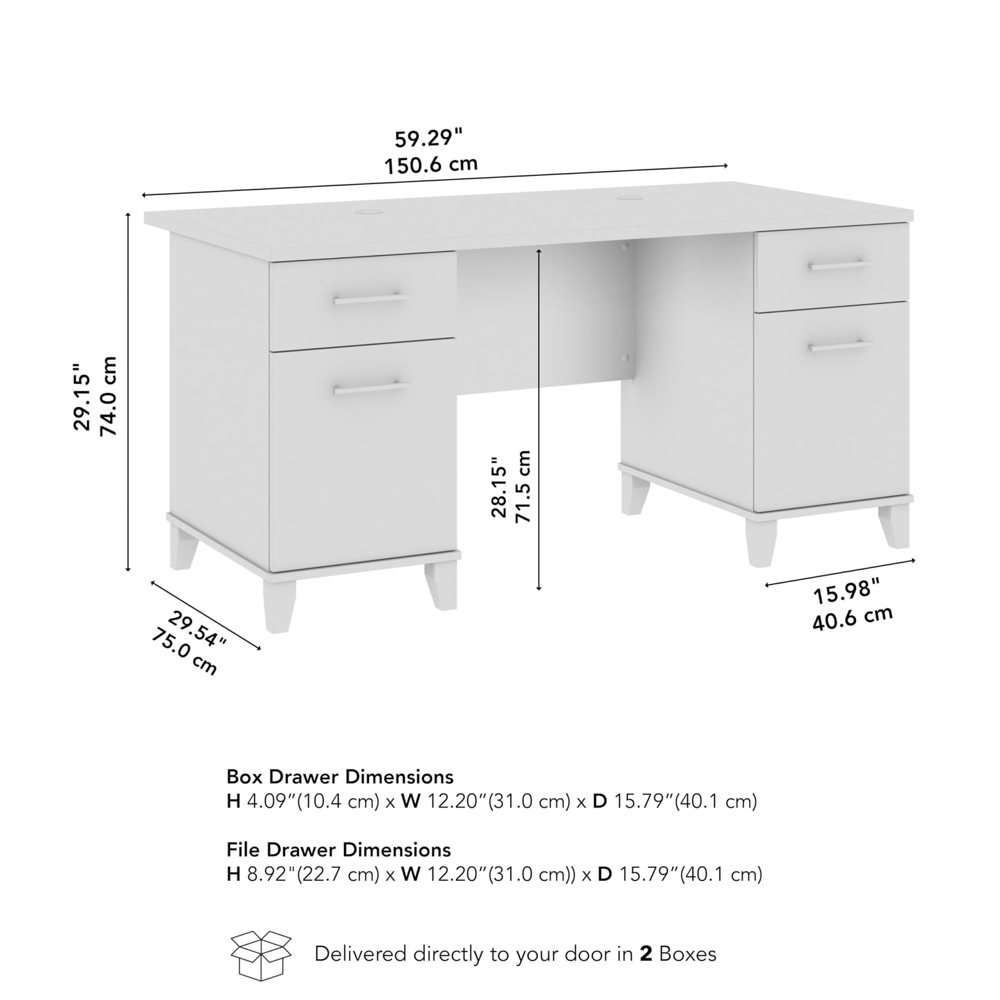Bush Home 60-Inch Office Desk with Drawers, Computer Desk with File and Box Drawers, Home Office Workstation with Storage Cabinet, Writing Desk Furniture, Somerset Collection, Storm Gray