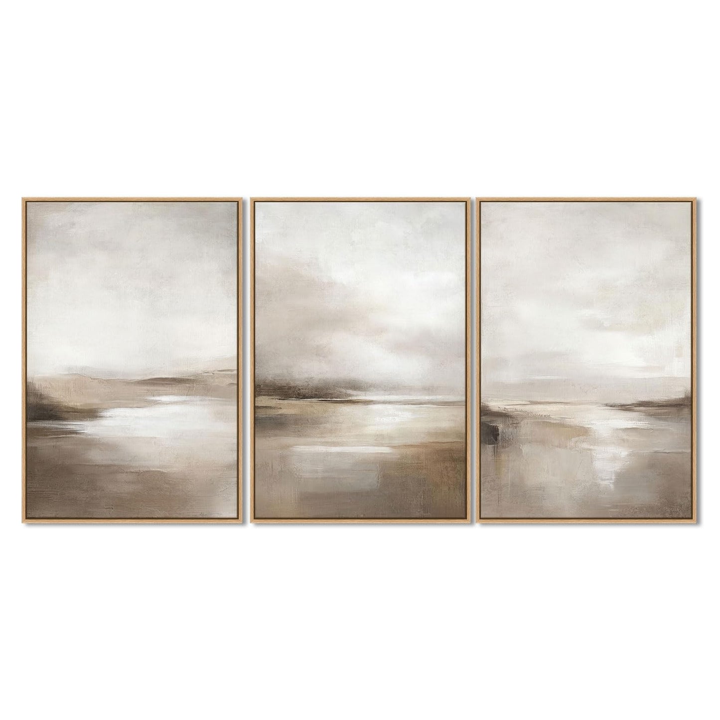 SAFERRYHOME Neutral Abstract Framed Wall Art - Minimalist Modern Nordic Calm Canvas Print Set, Landscape Shapes Earth Tone Illustrations Decor for Living Room, Bedroom - 3 Panels 16x24 Inch