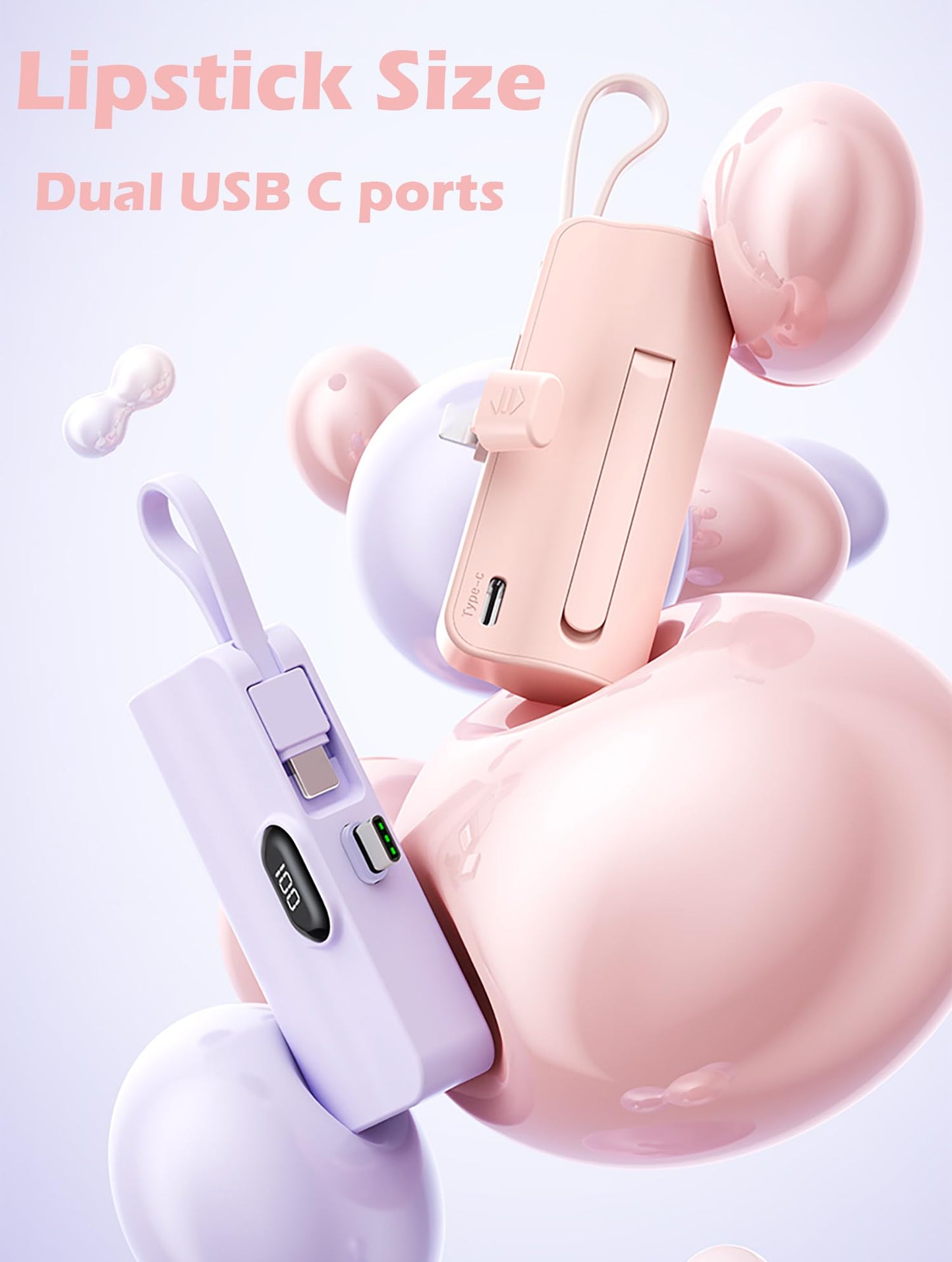 CooLuzer Mini Power Bank,Capsule Power Phone Charger 5500mAh,Portable Charger with Dual USB-C Ports for iPhone 17/16/15/15 plus/15 pro/15 pro Max/Android Phone/Samsung/Moto/LG etc (White)
