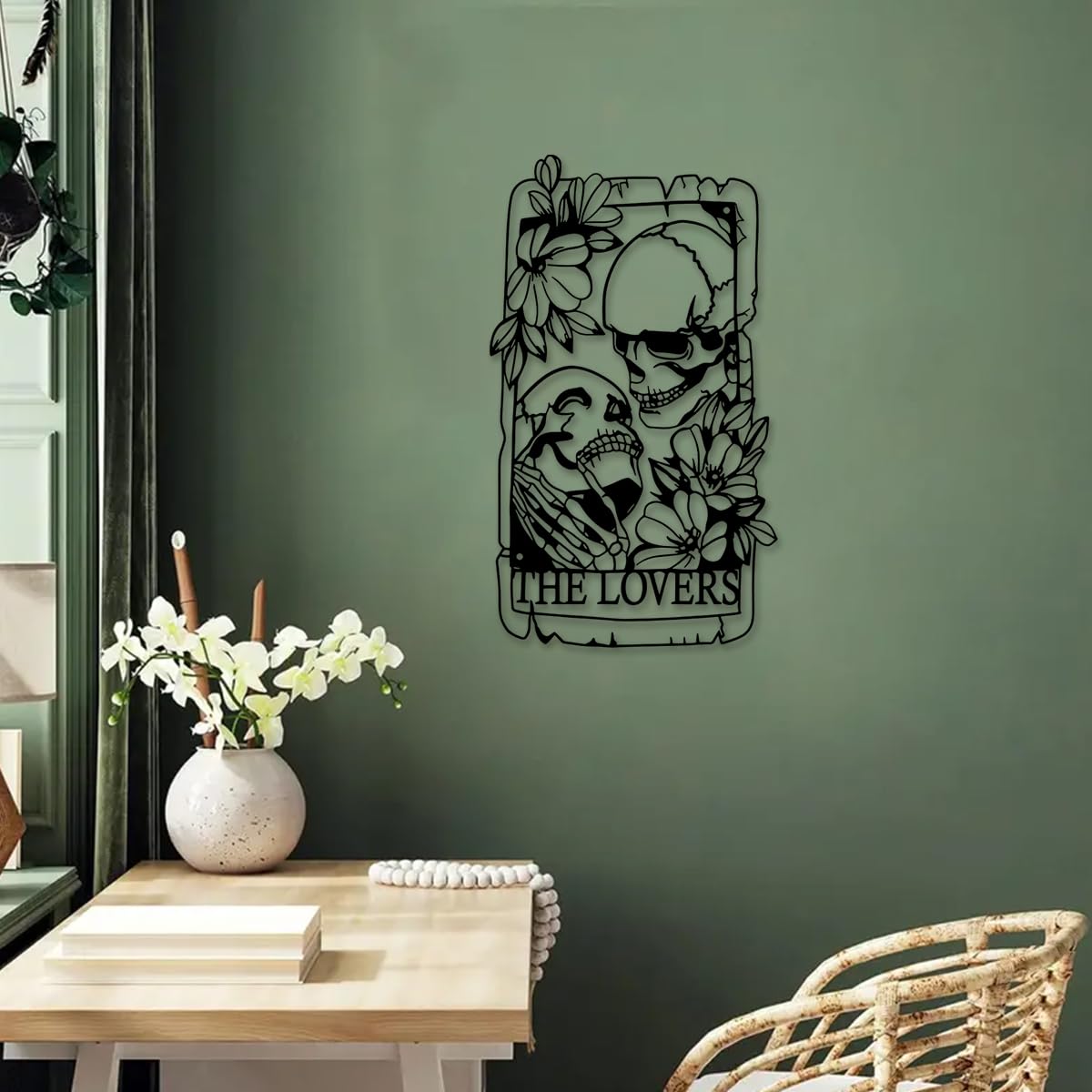 1PC Black Metal Wall Art Decor, Minimalist Rustic Farmhouse Wall Hanging Decorations Wall Sculpture for Living room Bathroom Bedroom Kitchen Office, Christmas New Year Housewarming Gifts (Skeleton Couple)
