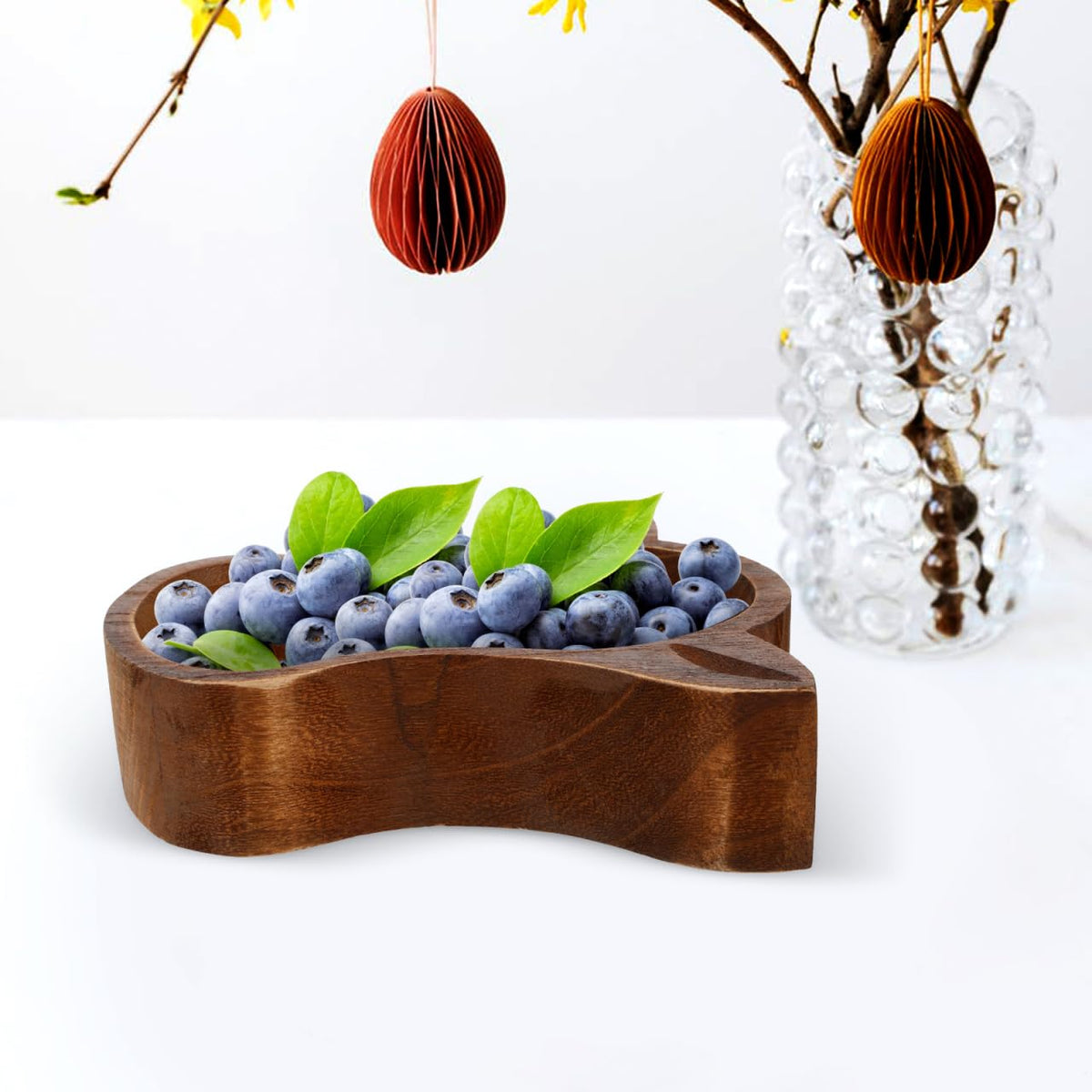 PRETYZOOM Cow Head Wood Serving Bowl 7.75 Inch Rustic Fruit Bowl Nut Dish Decorative Snack Plate for Home Kitchen Dining