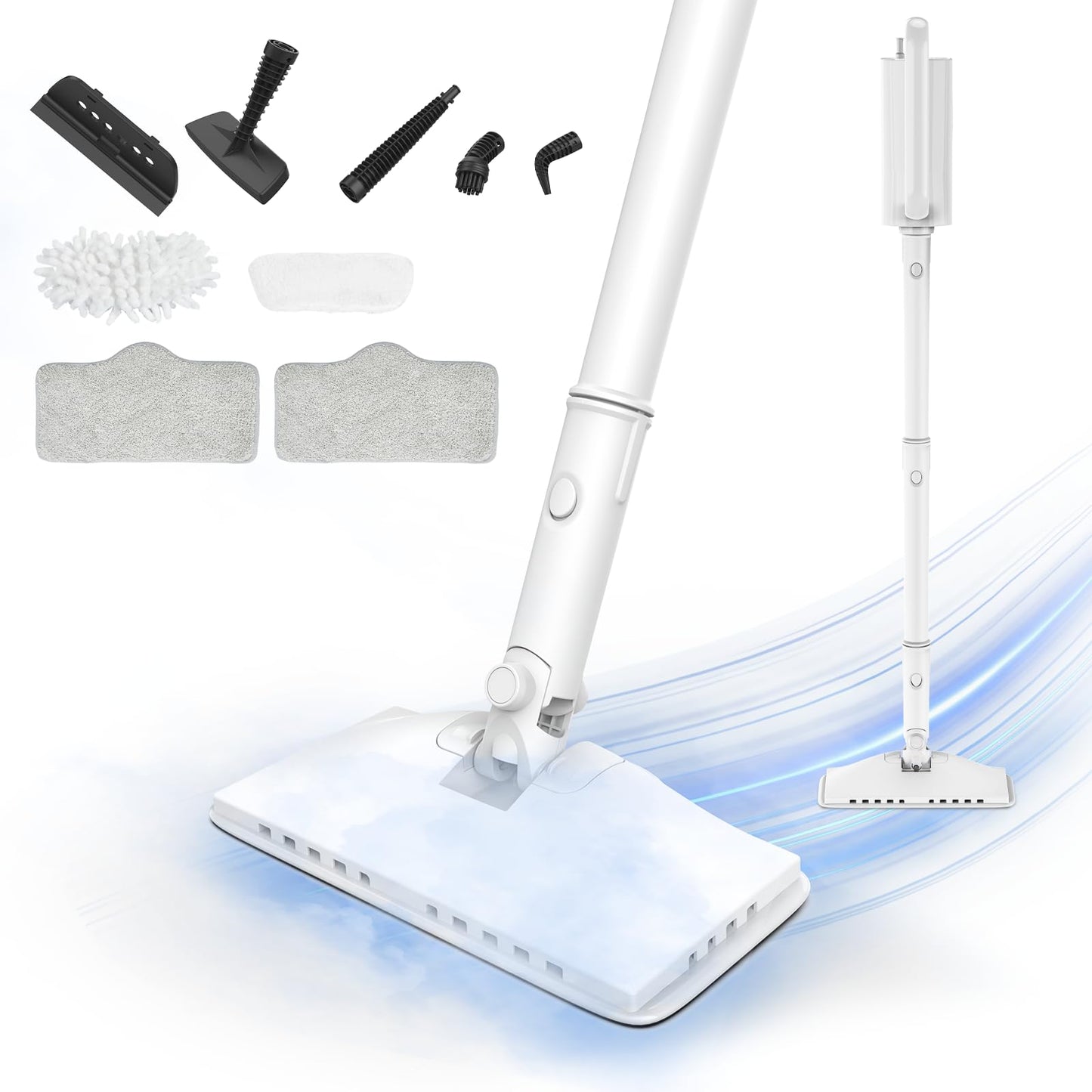 Steam Cleaner, 6 in1 Rotated Steam Mop Cleaner with 2 Modes, 2 Microfiber Pads, 400ML Removable Tank, 23FT Power Cable, Detachable Steam Mops for Floor, Laminate Floor, Tiles Cleaning (Lily White)
