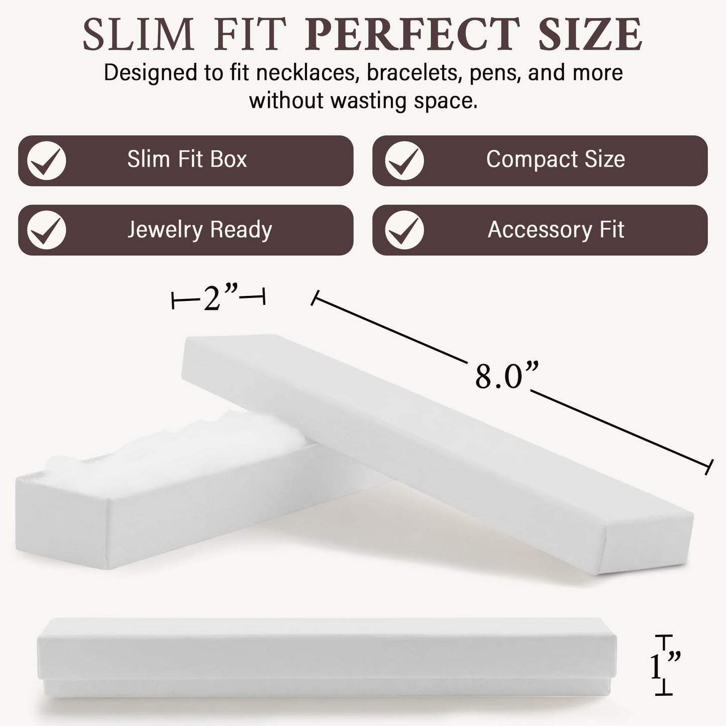 RJ Displays 20 Pack Cotton Filled white Jewelry Gift Boxes 8" x 2" x 1" Inches #82 Cardboard Jewelrys Box, Jewelry gift Box for Small Business & Wearable for giftbox, Watches, Jewelrys Boxes with Lids
