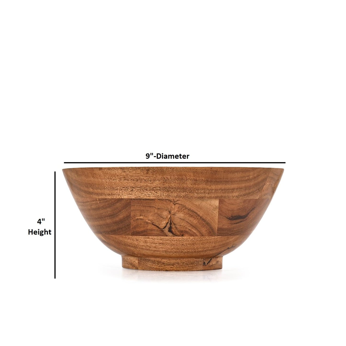 Mahasu Acacia Wood Round Shaped Serving Bowl For Fruit,Dessert Platter Centerpiece Dining Living Room Home Kitchen Décor (9" x 9" x 4")