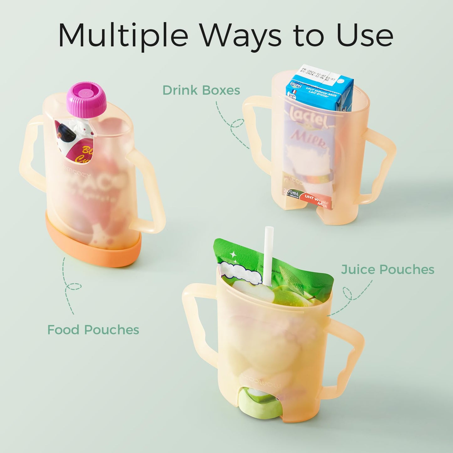 Momcozy Squeeze Pouch Holder for Food Pouches and Drink Boxes, Baby Pouch Holder Allows Baby to Self-feed and Avoid Messes, Baby Food Pouch Holder Handle is Easy to Grip, Comfortable, Violet&Orange